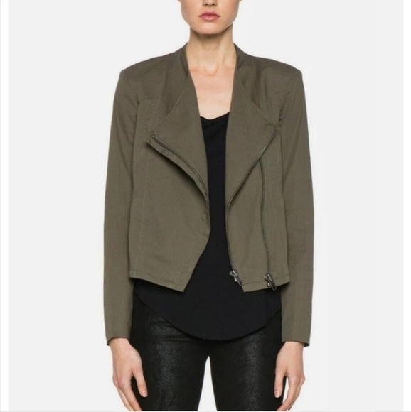 Helmut Lang Drape Moto Olive Green Women's Jacket - Picture 1 of 12